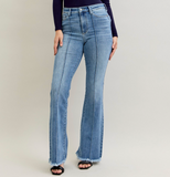 Judy Blue High Waist Flare Pintuck Fray Hem
