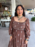 Embroidery Smocked Midi Dress