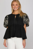 Embroidered Baby Doll Top