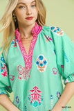 Seersucker Floral Top