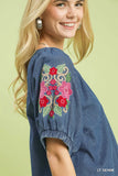 Embroidered Chambray Top
