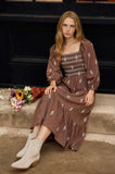 Embroidery Smocked Midi Dress