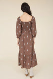Embroidery Smocked Midi Dress
