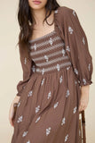 Embroidery Smocked Midi Dress
