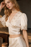 Satin  Lace Button Down Top