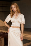 Satin  Lace Button Down Top