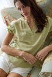 Split Neck Linen Blouse