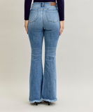 Judy Blue High Waist Flare Pintuck Fray Hem