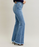 Judy Blue High Waist Flare Pintuck Fray Hem